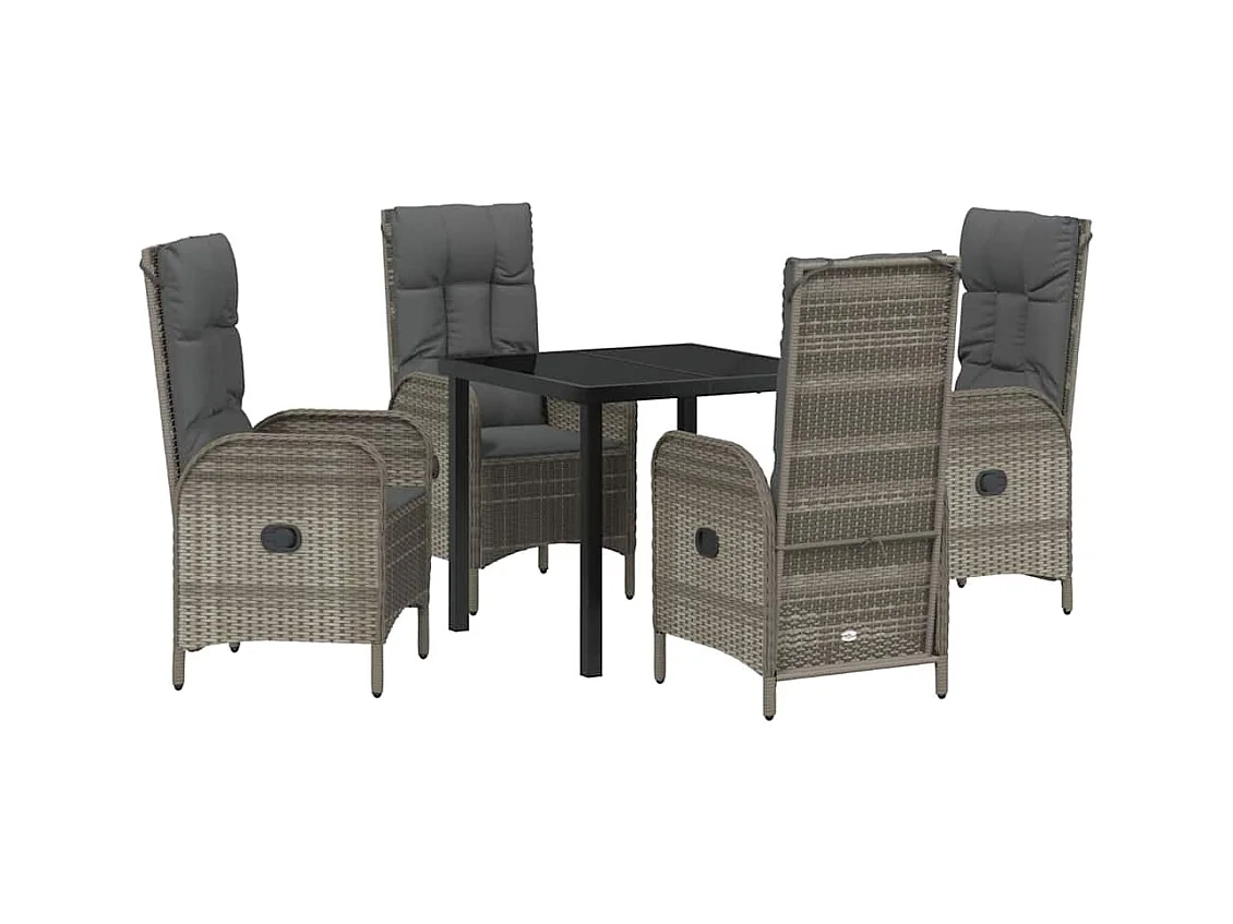 Set da pranzo da giardino in polyrattan grigio da 5 pezzi