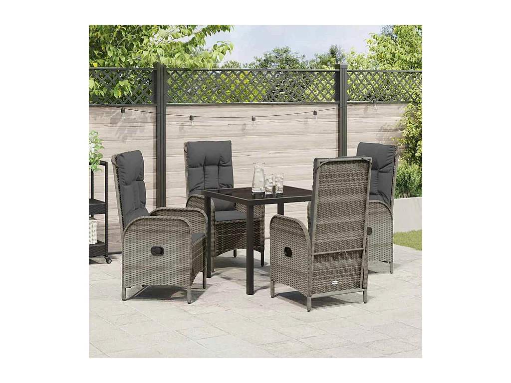 Set da pranzo da giardino in polyrattan grigio da 5 pezzi