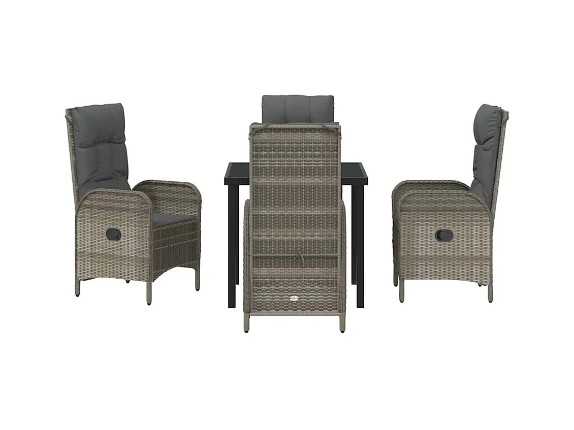 Set da pranzo da giardino in polyrattan grigio da 5 pezzi