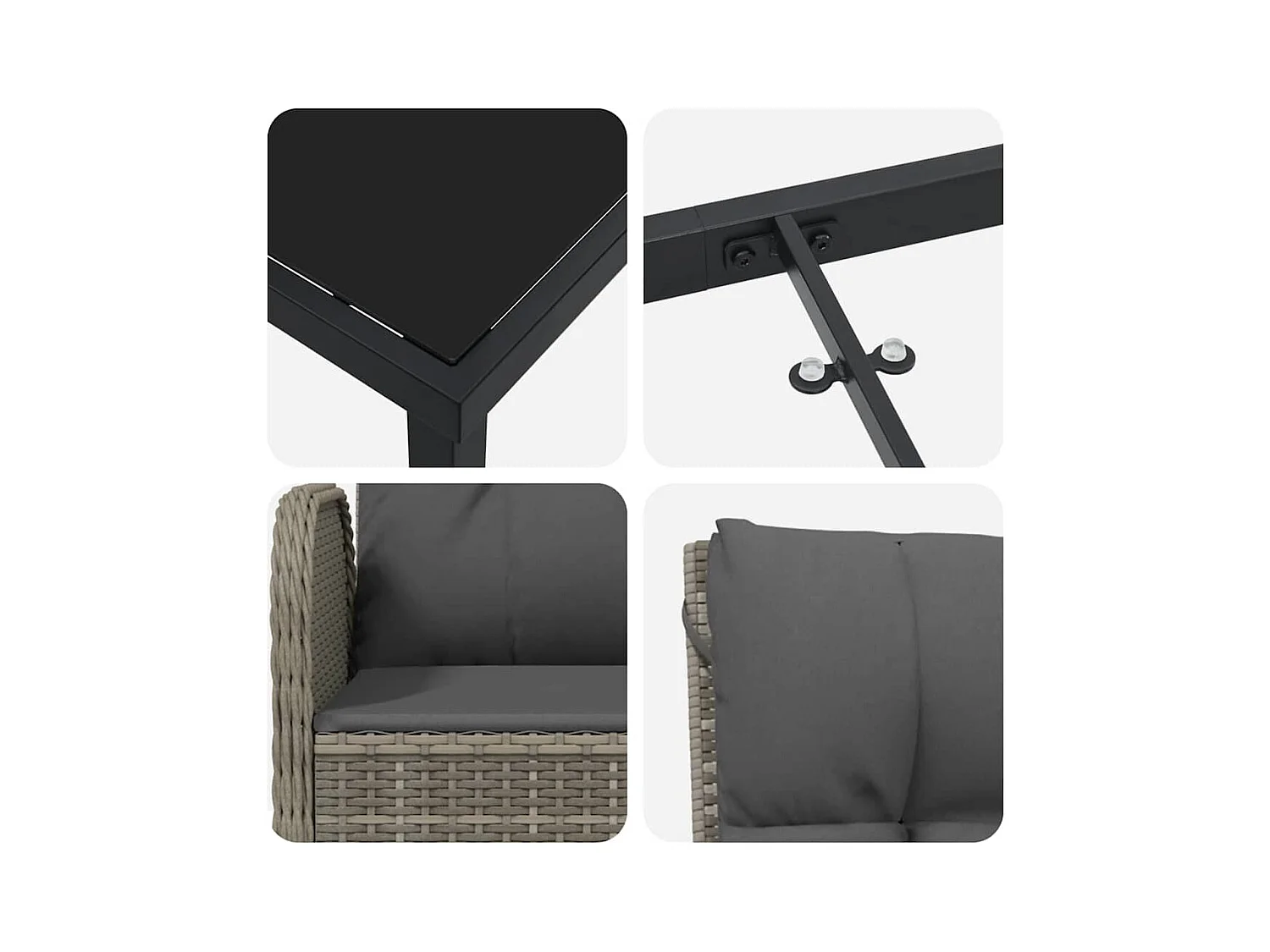 Set da pranzo da giardino in polyrattan grigio da 5 pezzi