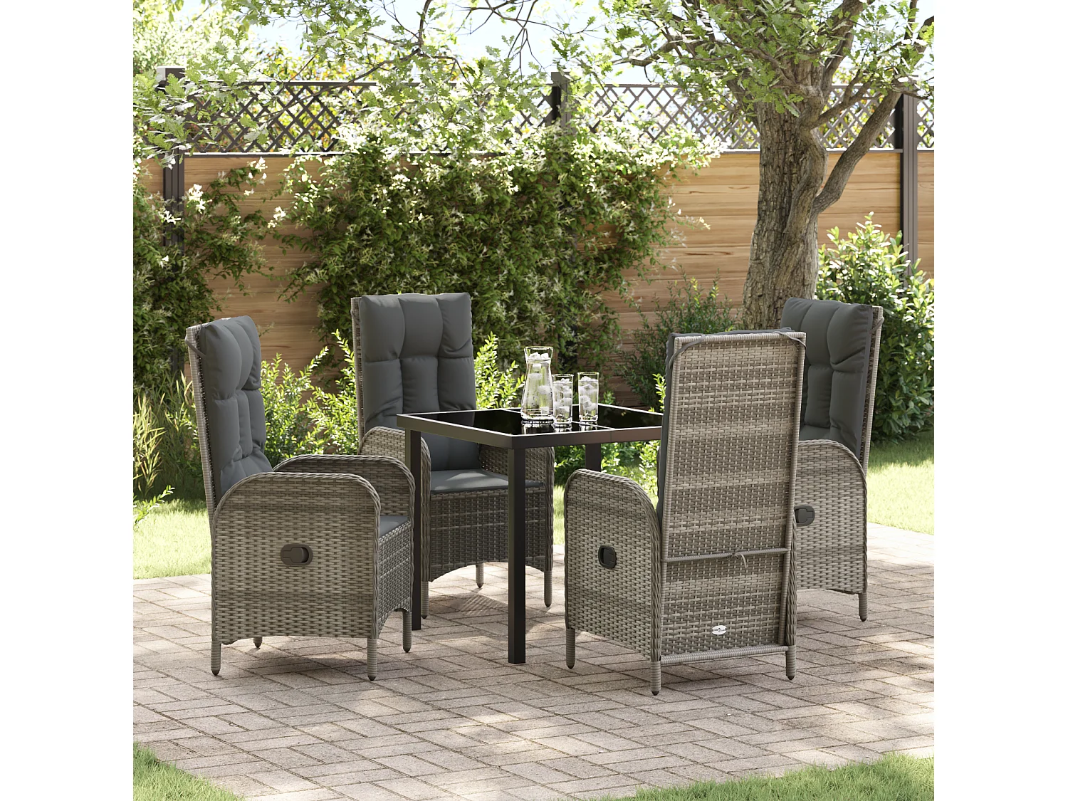 Set da pranzo da giardino in polyrattan grigio da 5 pezzi