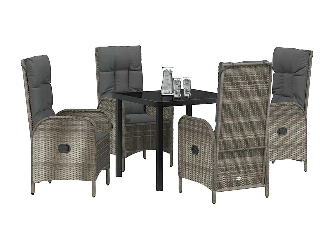 Set da pranzo da giardino in polyrattan grigio da 5 pezzi