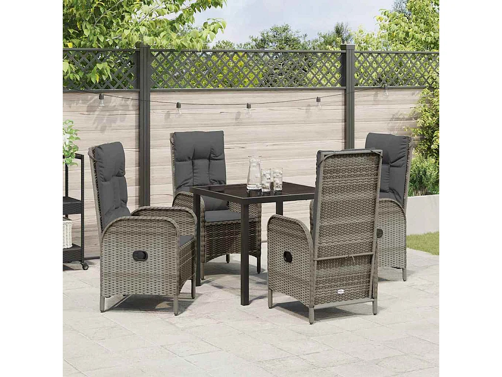 Set da pranzo da giardino in polyrattan grigio da 5 pezzi