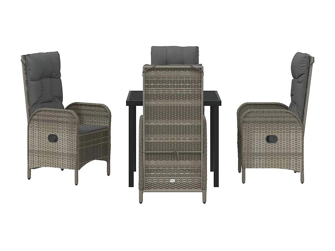 Set da pranzo da giardino in polyrattan grigio da 5 pezzi