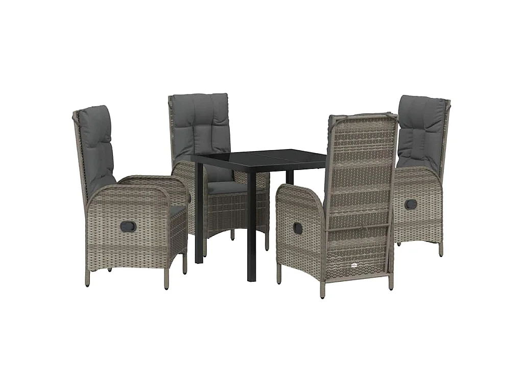 Ensemble de salle à manger de jardin 5 pièces gris en poly rattan