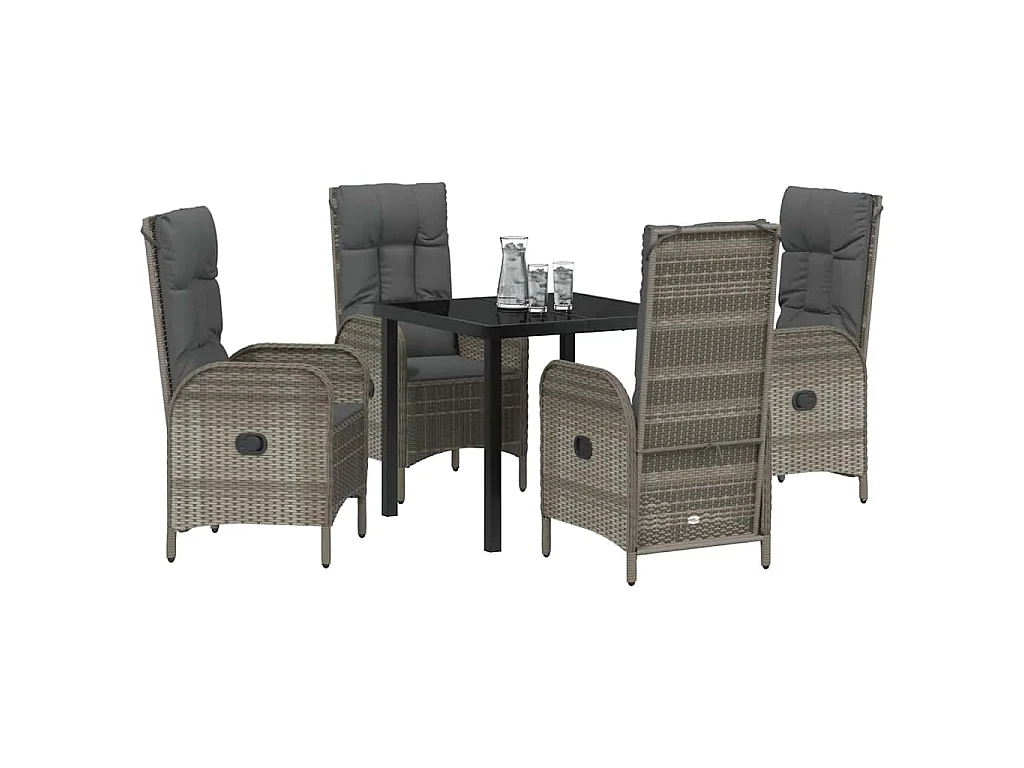 Ensemble de salle à manger de jardin 5 pièces gris en poly rattan