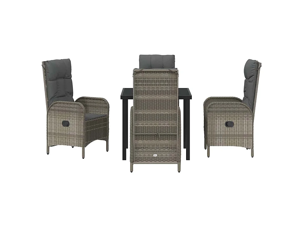 Ensemble de salle à manger de jardin 5 pièces gris en poly rattan