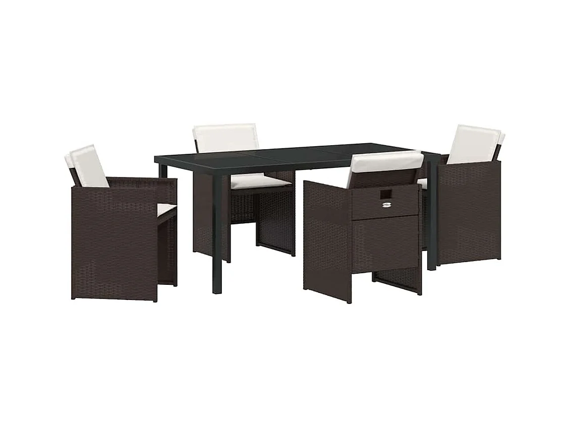 Ensemble de salle à manger de jardin 5 pièces avec coussins en rattan poly brun