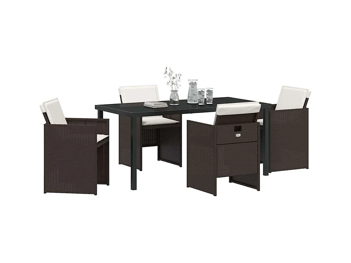 Ensemble de salle à manger de jardin 5 pièces avec coussins en rattan poly brun