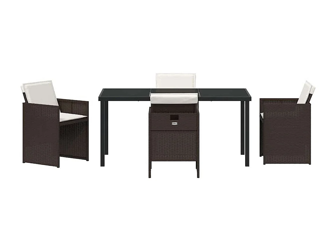 Ensemble de salle à manger de jardin 5 pièces avec coussins en rattan poly brun