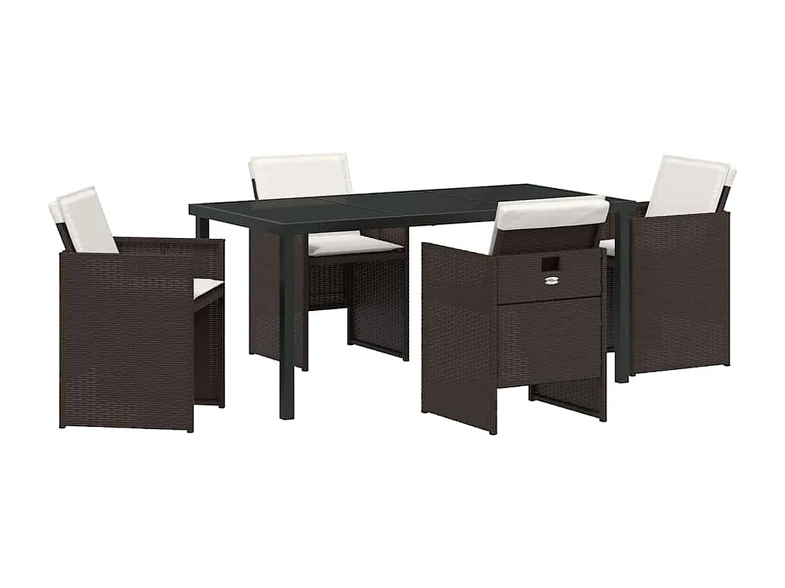 5-delige tuinset met bruine polyrotan kussens