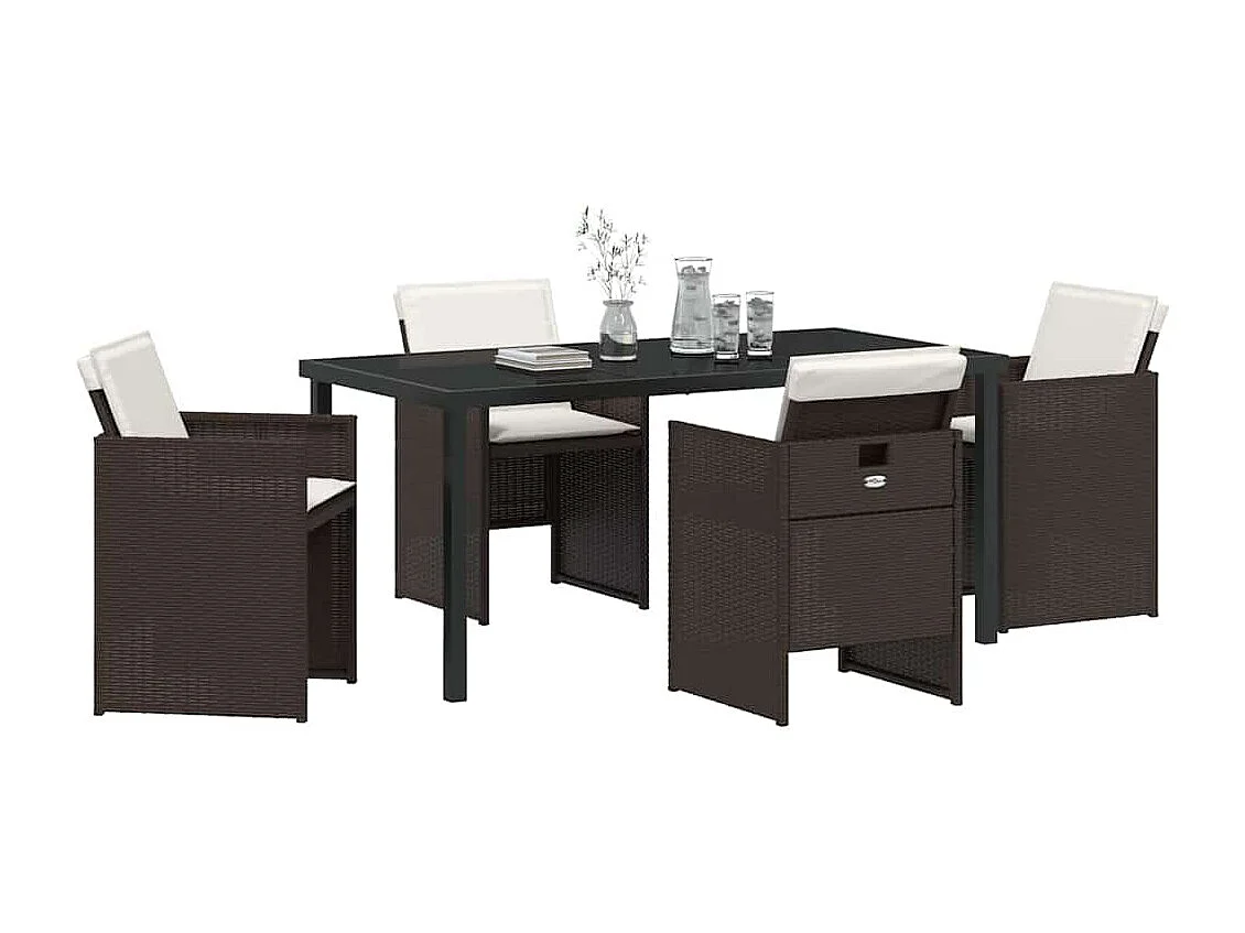 5-delige tuinset met bruine polyrotan kussens