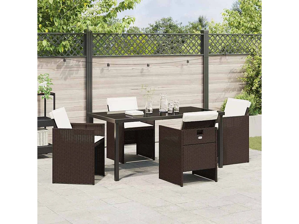 5-delige tuinset met bruine polyrotan kussens