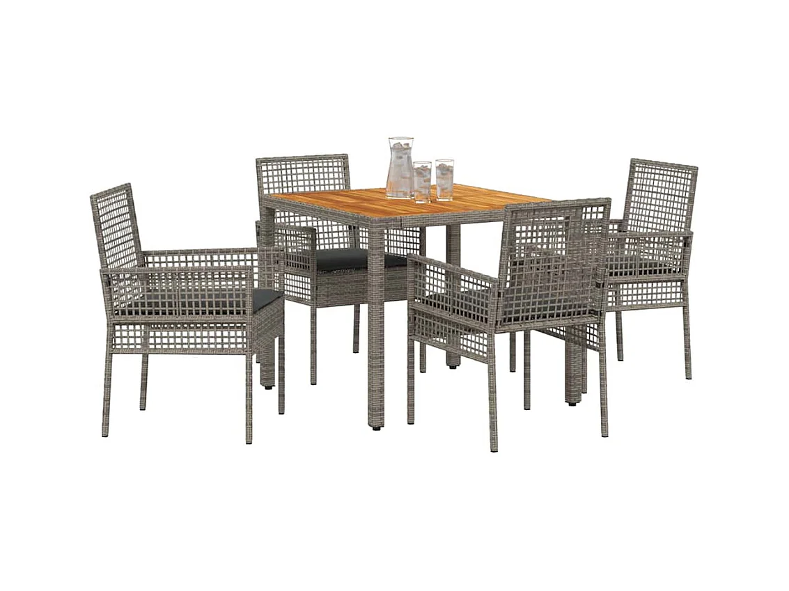 Set da pranzo da giardino da 5 pezzi con cuscini in polyrattan grigio