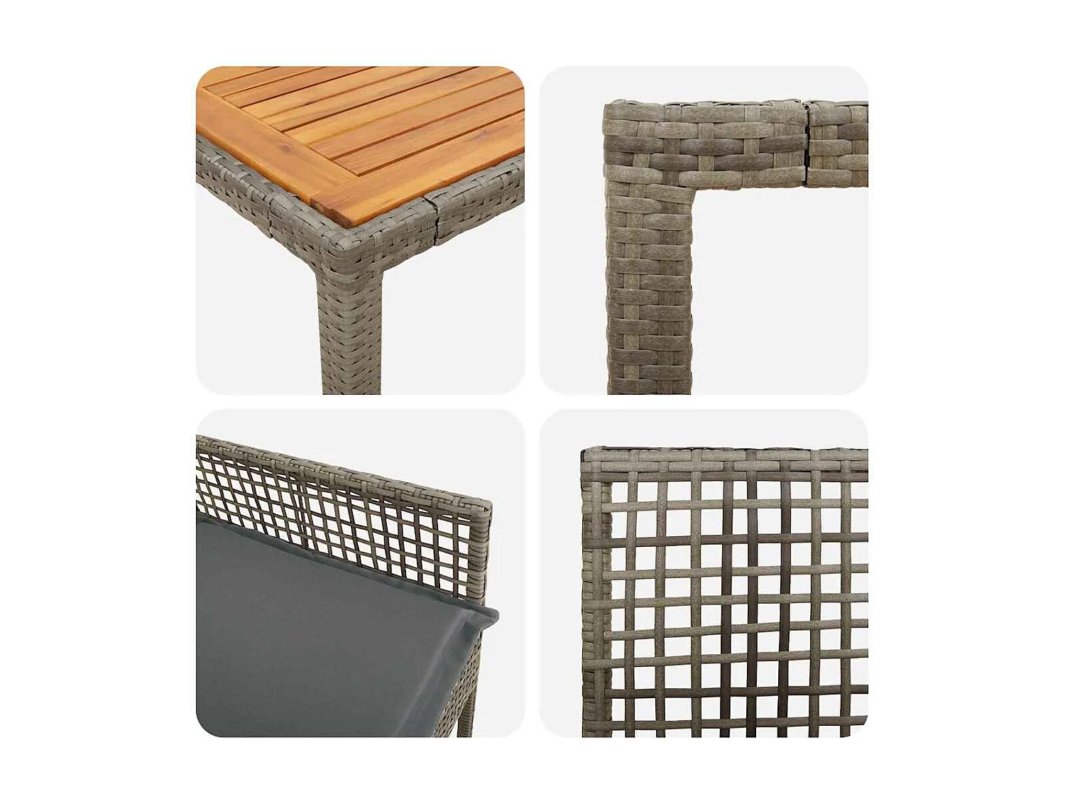 Set da pranzo da giardino da 5 pezzi con cuscini in polyrattan grigio