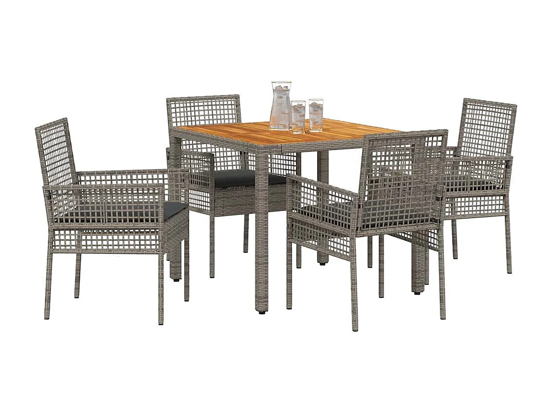 Set da pranzo da giardino da 5 pezzi con cuscini in polyrattan grigio