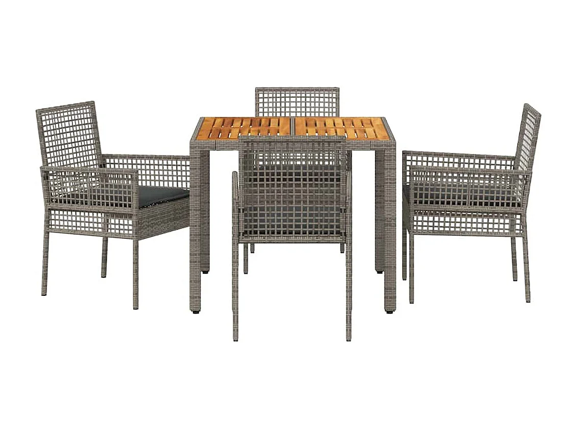 Set da pranzo da giardino da 5 pezzi con cuscini in polyrattan grigio