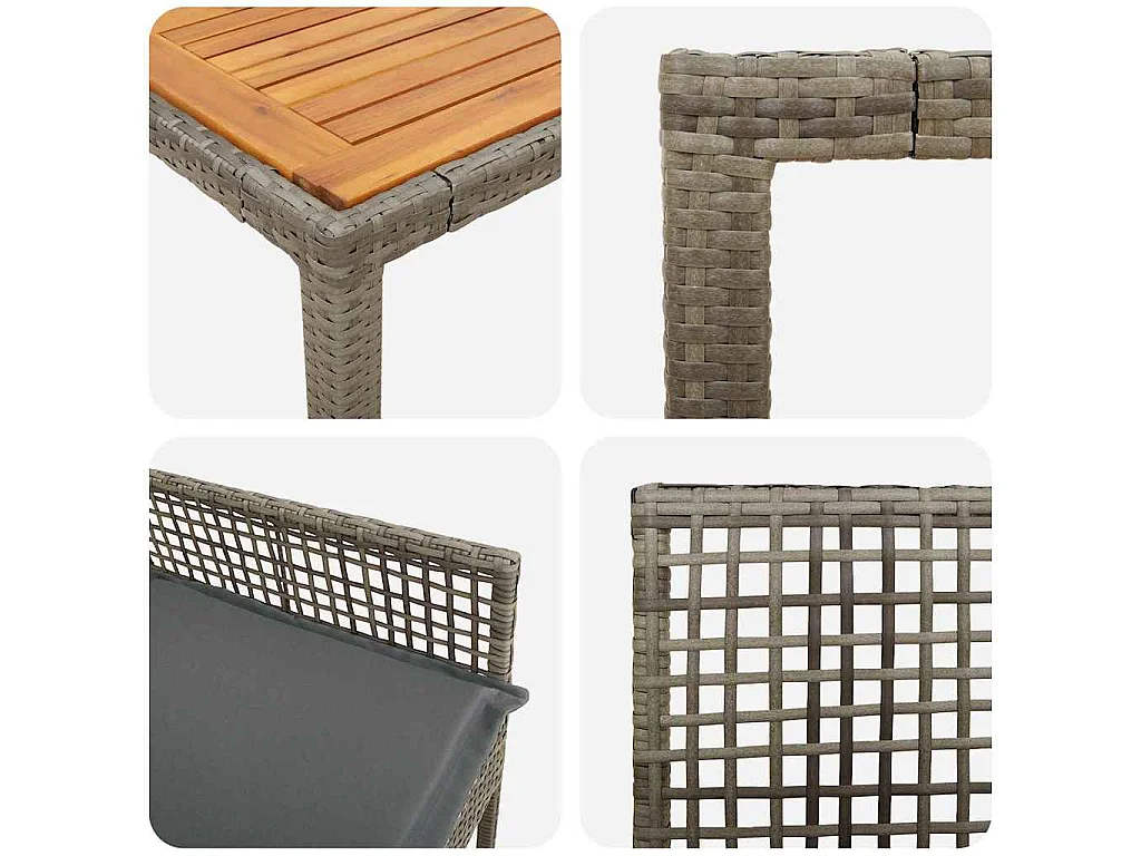 Set de salle à manger de jardin 5 pièces avec coussins gris en poly rattan