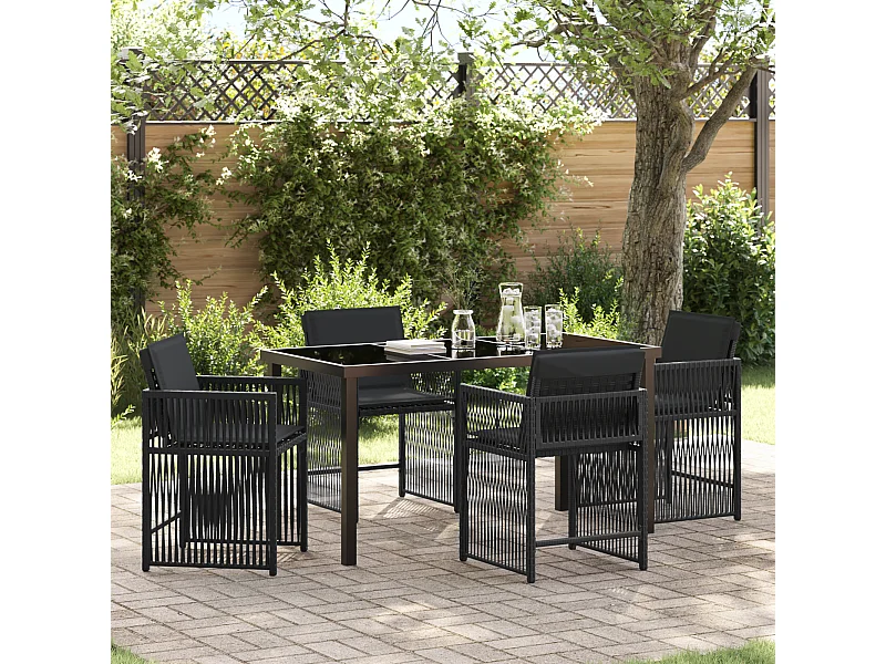 Set da pranzo da giardino 5 pezzi con cuscini in rattan nero