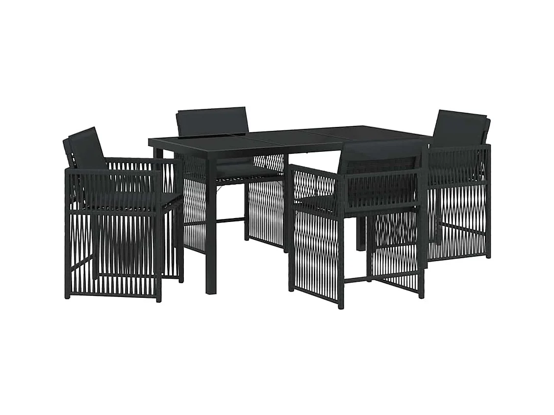 Set da pranzo da giardino 5 pezzi con cuscini in rattan nero