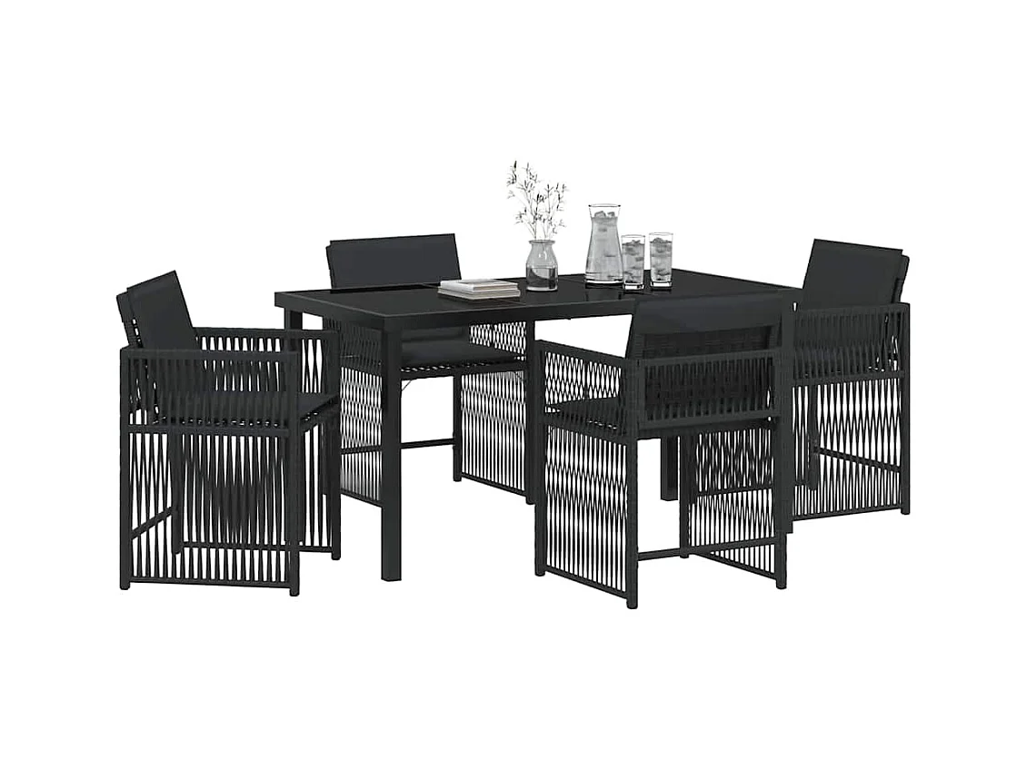 Set da pranzo da giardino 5 pezzi con cuscini in rattan nero