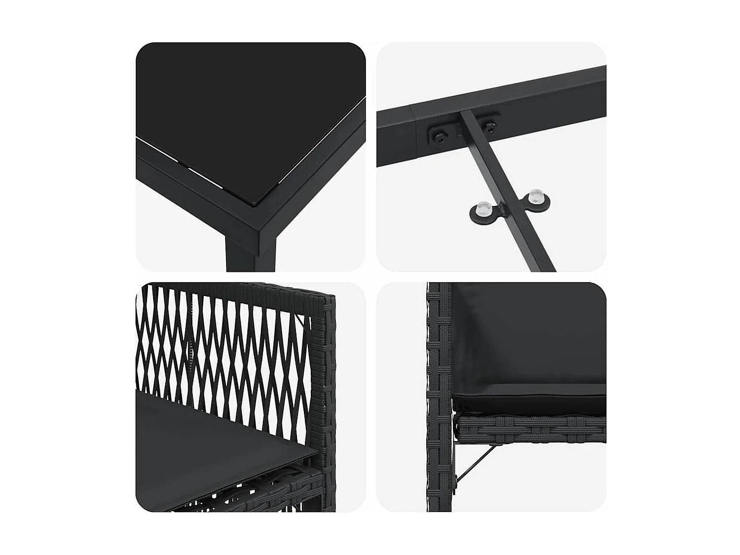 Set da pranzo da giardino 5 pezzi con cuscini in rattan nero