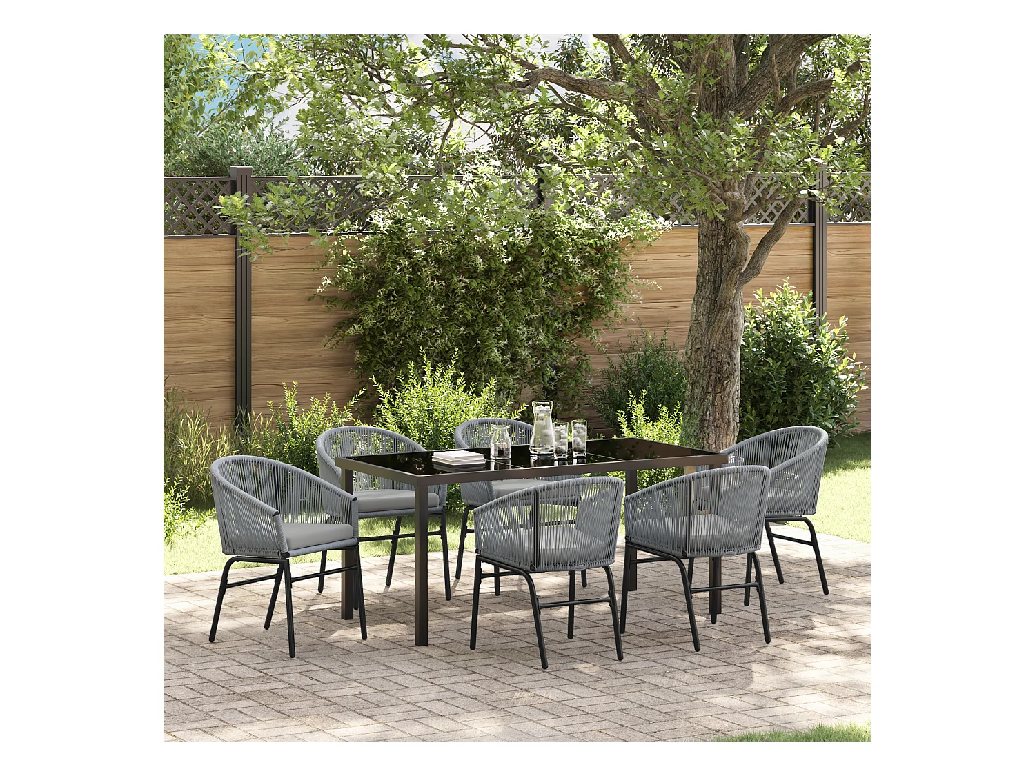 Set de salle à manger de jardin 7 pièces - Rotin poly gris