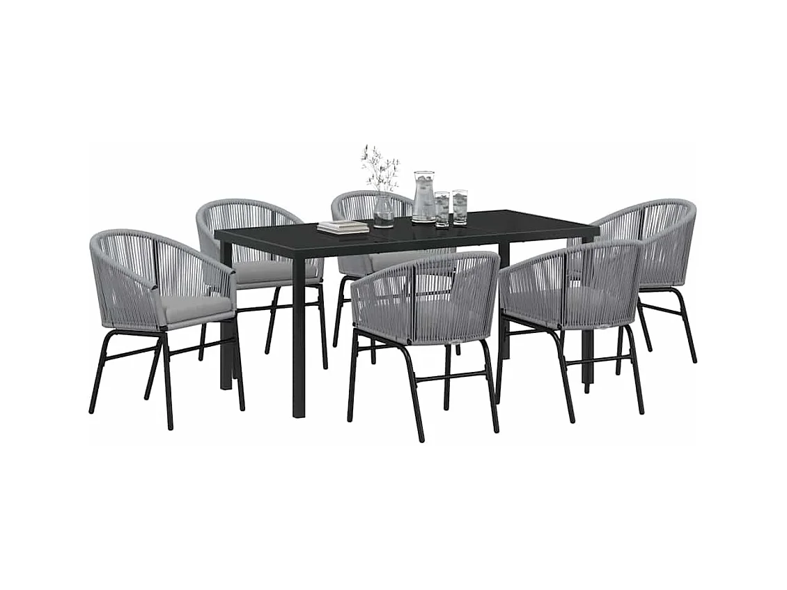 Set de salle à manger de jardin 7 pièces - Rotin poly gris