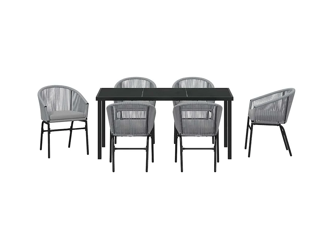 Set de salle à manger de jardin 7 pièces - Rotin poly gris