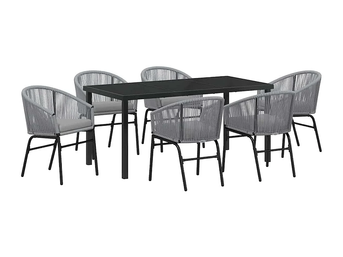 Set de salle à manger de jardin 7 pièces - Rotin poly gris
