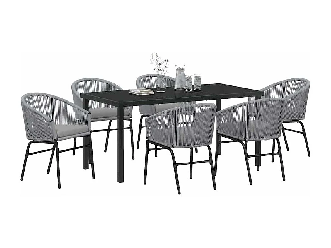 Set de salle à manger de jardin 7 pièces - Rotin poly gris