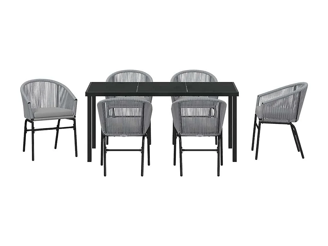 Set de salle à manger de jardin 7 pièces - Rotin poly gris