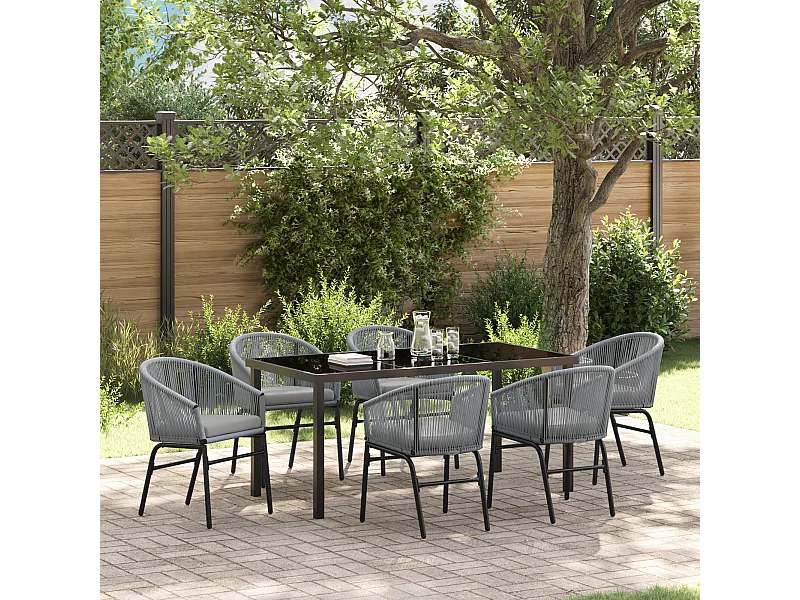 Set da pranzo da giardino 7 pezzi - Polyrattan grigio