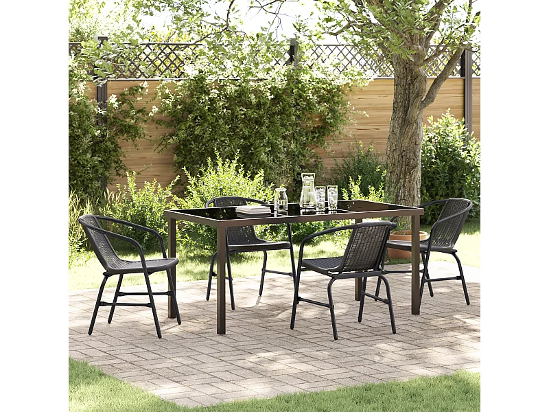 5-teiliges Garten-Essset aus schwarzem Polyrattan