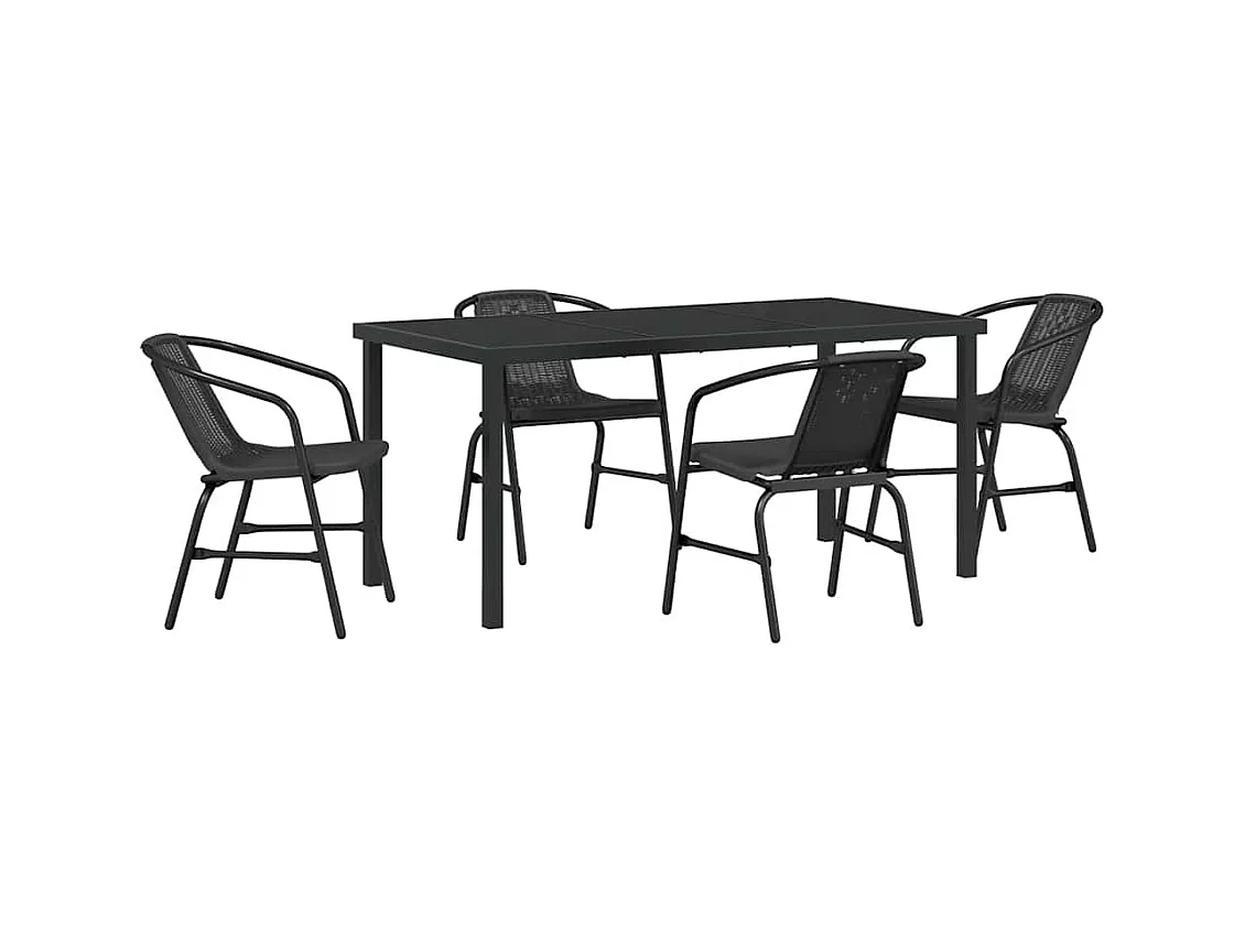 Set da pranzo da giardino in polyrattan nero da 5 pezzi