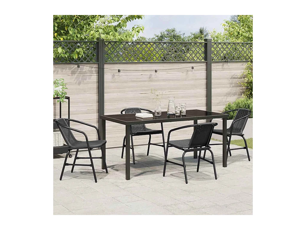 Set da pranzo da giardino in polyrattan nero da 5 pezzi