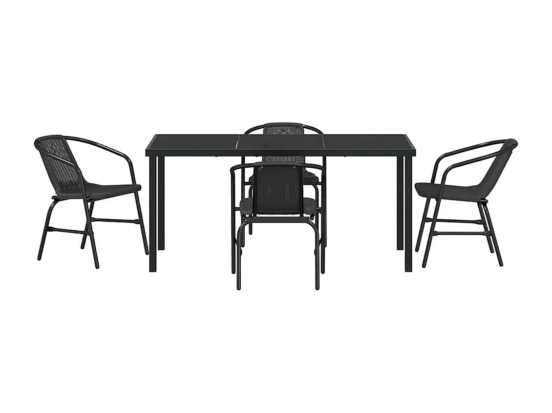 Set da pranzo da giardino in polyrattan nero da 5 pezzi