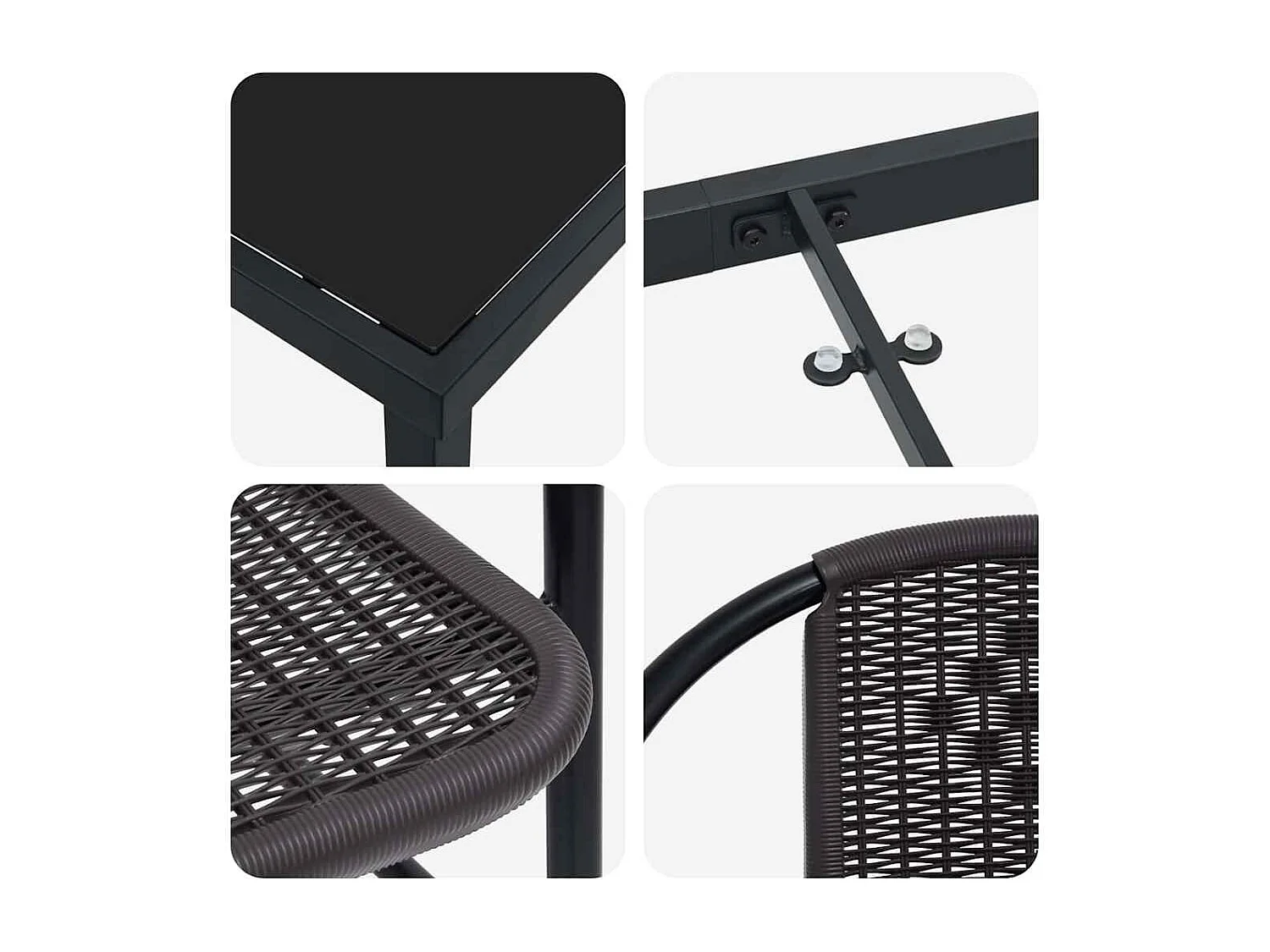 Set da pranzo da giardino in polyrattan nero da 5 pezzi