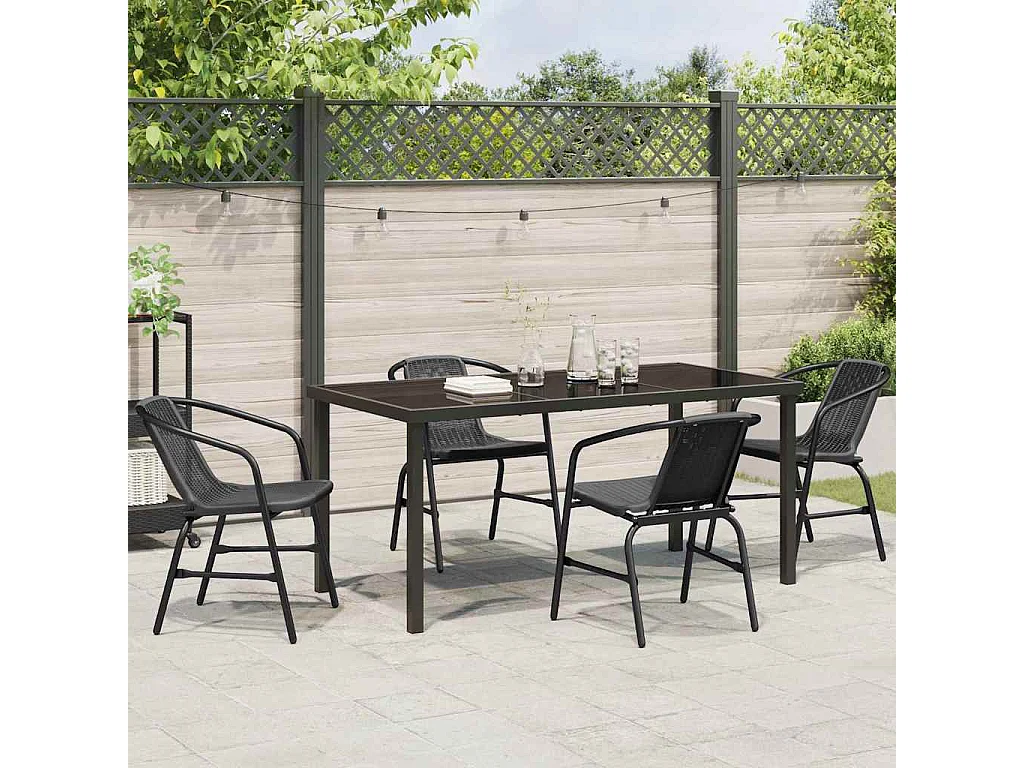 5-teiliges Garten-Essset aus schwarzem Polyrattan