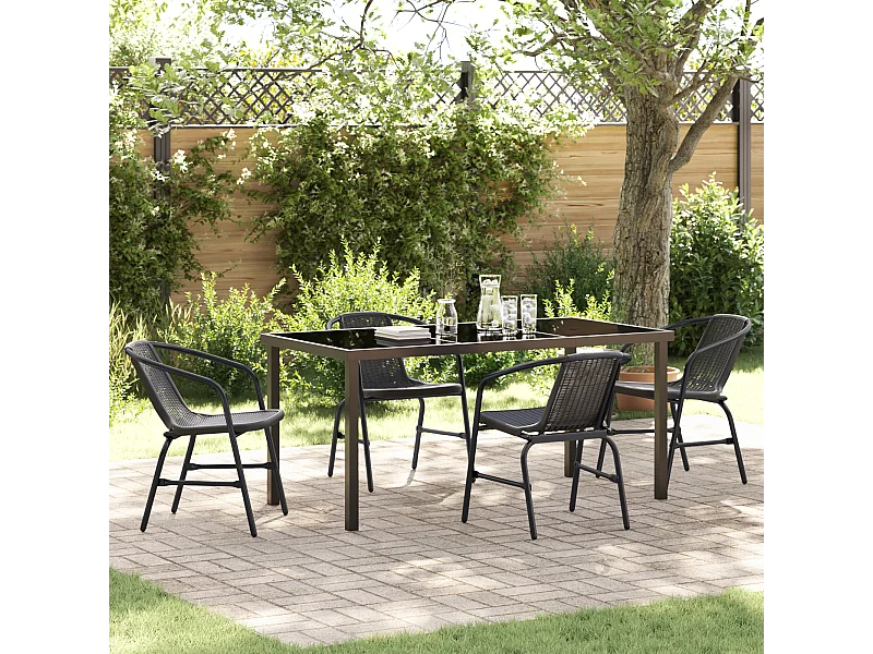 Ensemble de Salle à Manger de Jardin 5 Pièces Noir Poly Rotin