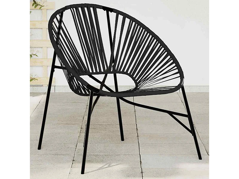 Silla de jardín negra con forma de huevo en resina tejida