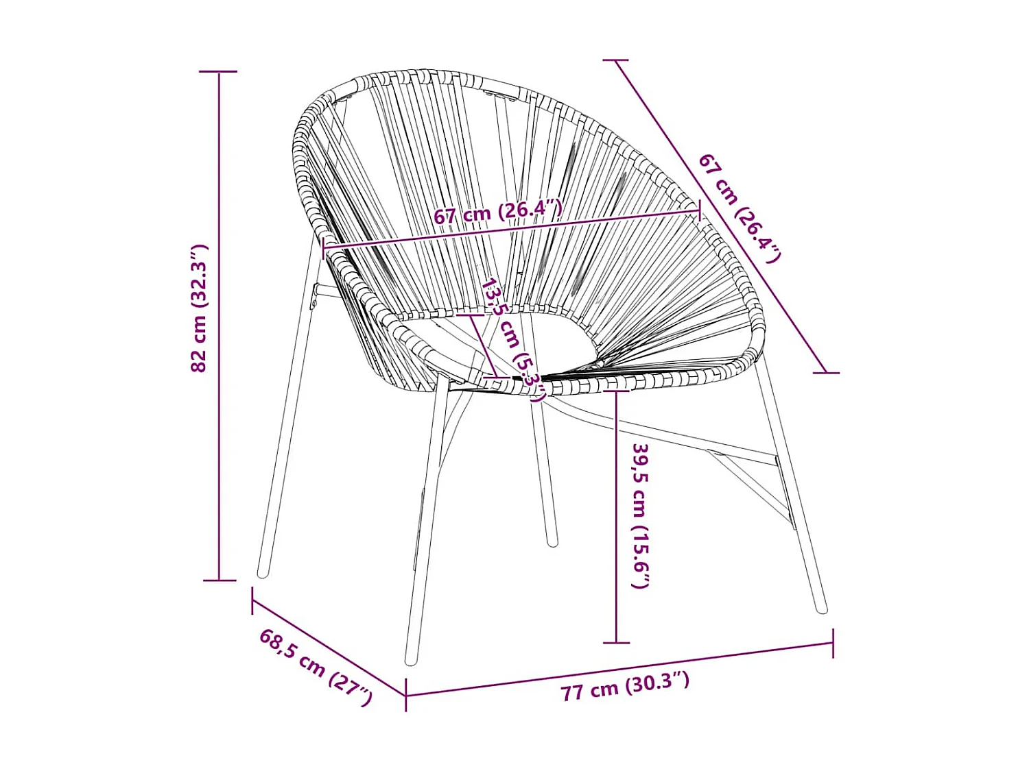 Chaise œuf de jardin noir résine tressée