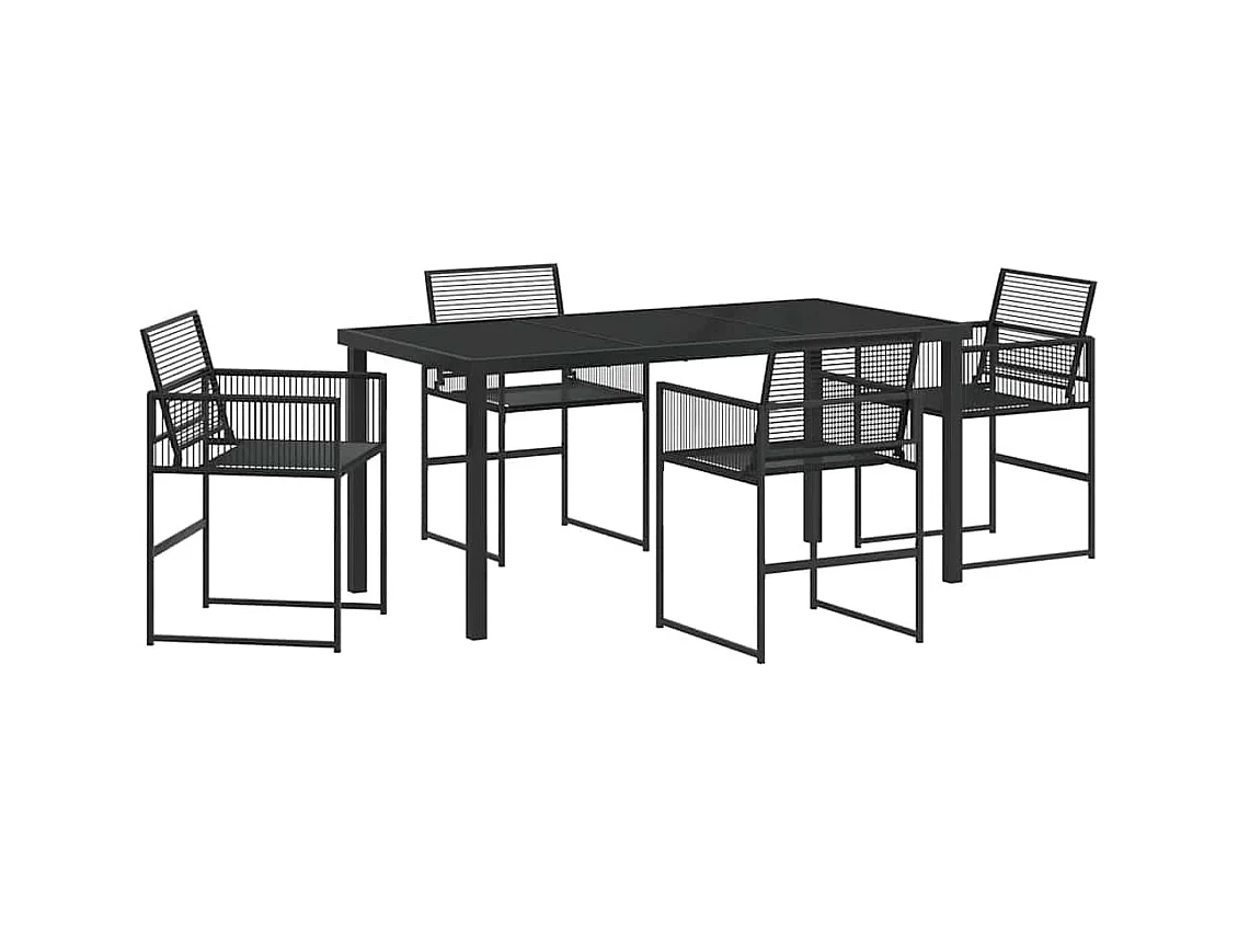 Set da pranzo da giardino da 5 pezzi in polyrattan nero