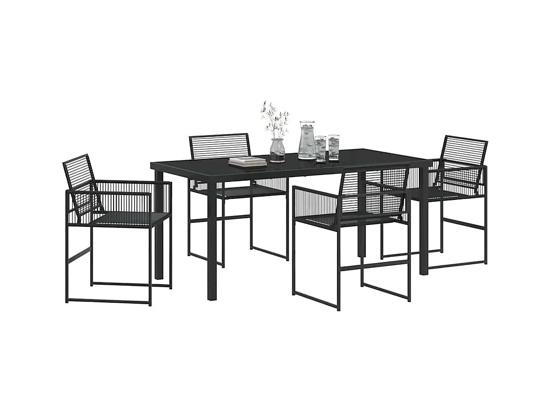 Set da pranzo da giardino da 5 pezzi in polyrattan nero