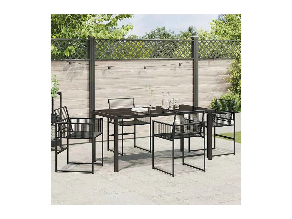 Set da pranzo da giardino da 5 pezzi in polyrattan nero