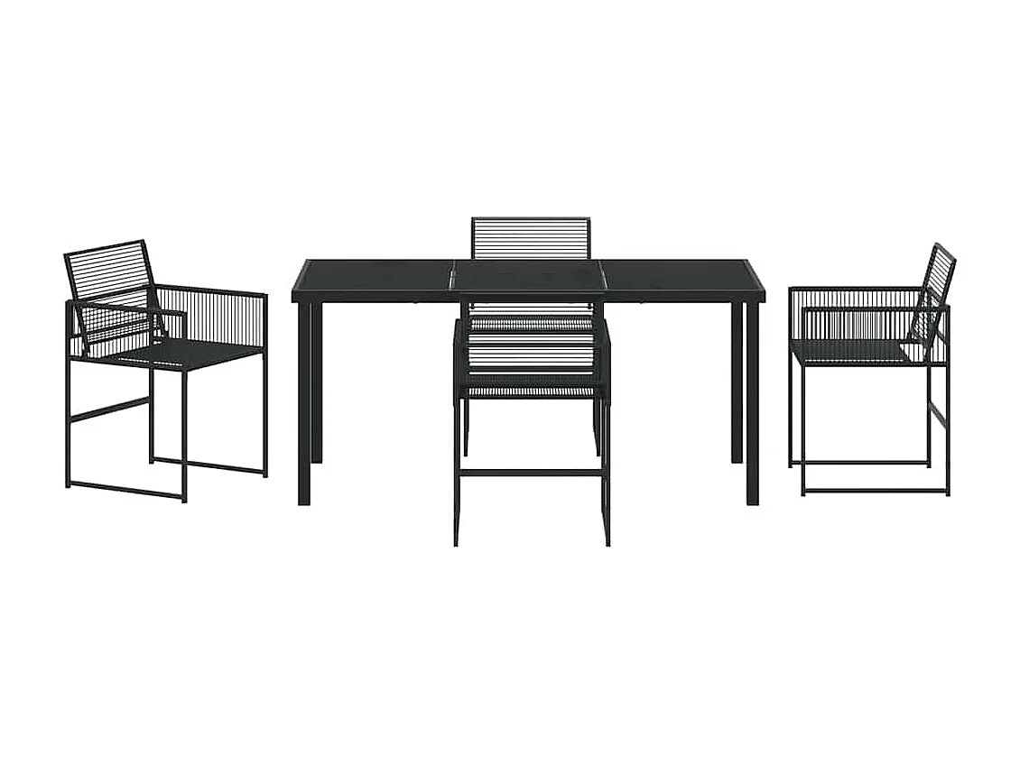 Set da pranzo da giardino da 5 pezzi in polyrattan nero