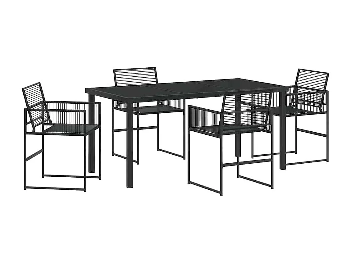 Ensemble repas de jardin de 5 pièces en poly rattan noir