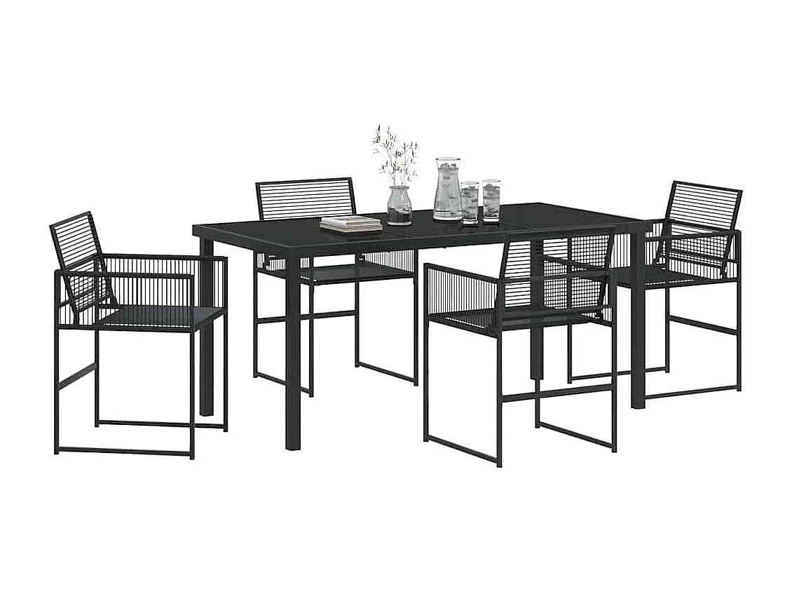 Ensemble repas de jardin de 5 pièces en poly rattan noir