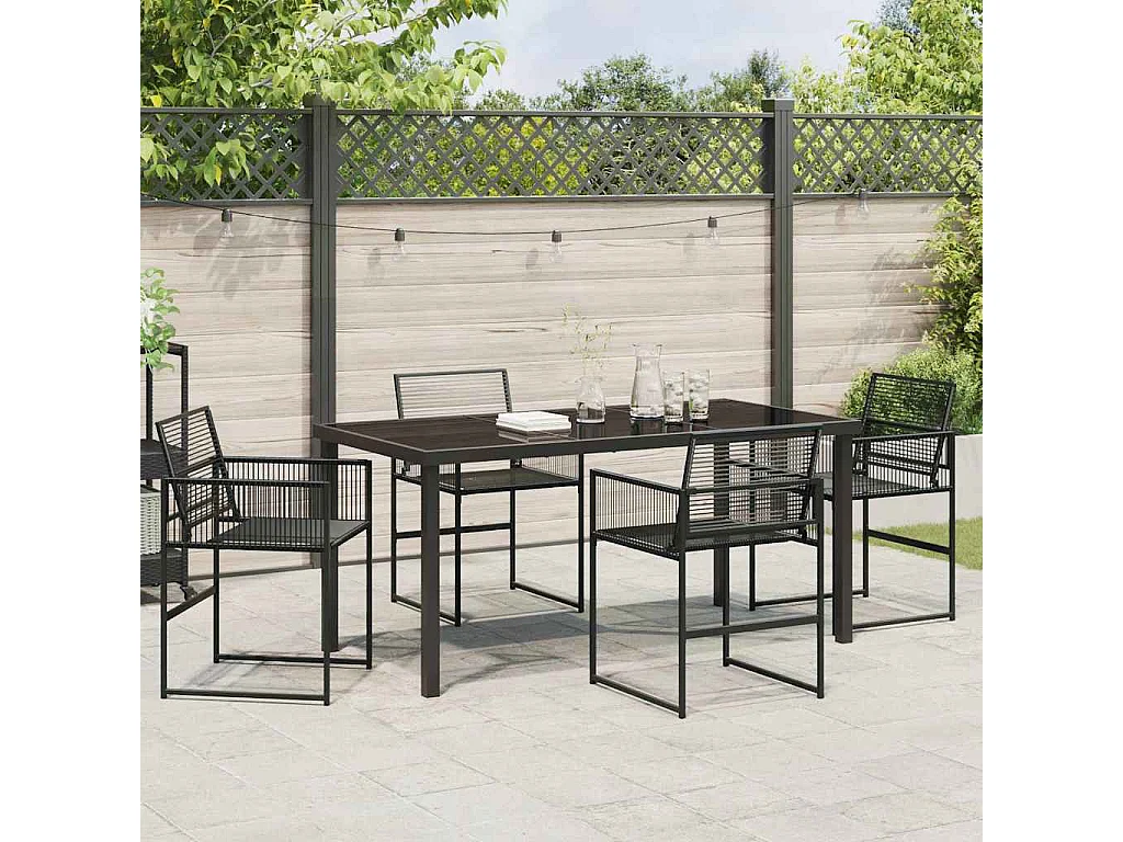 Ensemble repas de jardin de 5 pièces en poly rattan noir