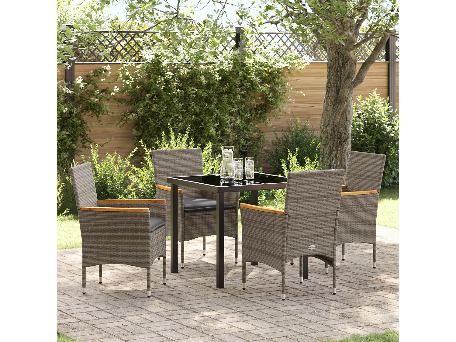 Ensemble de salle à manger jardin 5 pièces avec coussins en poly rotin gris